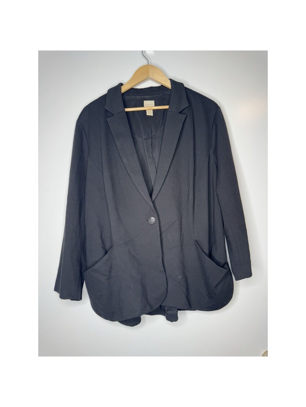 Chicos Ribbed Knit Single Button Blazer Jacket Black Size 3 (16) XL Jacket